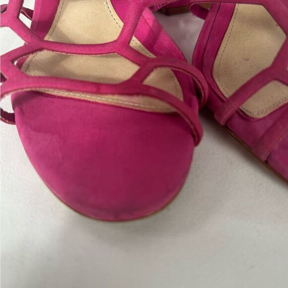 Schutz Women’s 9.5 JULIANNA BLOCK NUBUCK SANDAL Hot Pink Heels - Picture 7 of 11